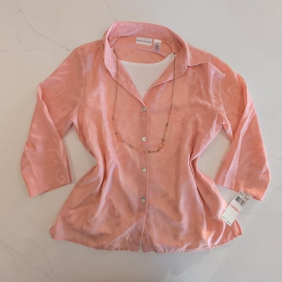 NEW Alfred Dunner Sz 10 3 piece Women's Top Peach Embroidered Sheer 3/4 Sleeves - Picture 1 of 10